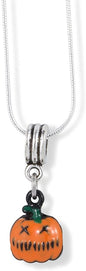 EPJ Pumpkin Orange Jack O Lantern Charm Snake Chain Necklace