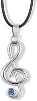 EPJ Treble Clef with Blue Rhinestone on Black Round Rope Necklace