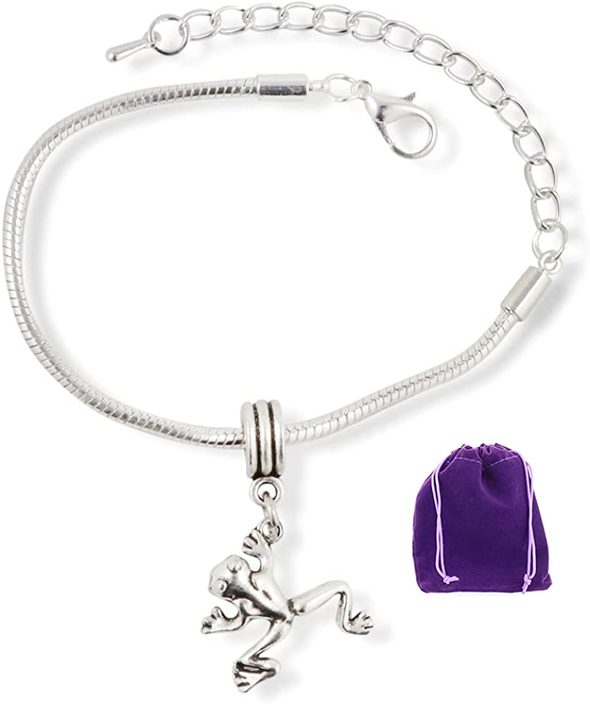 Frog (One back leg higher than the other) Snake Chain Charm Bracelet
