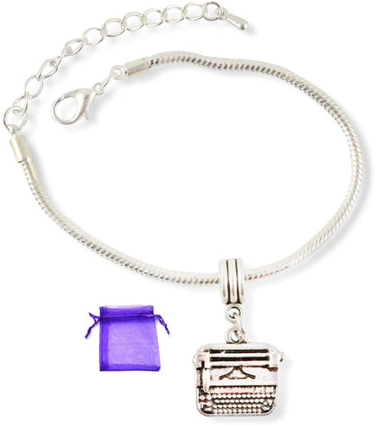 Emerald Park Jewelry Typewriter Bracelet | Stainless Steel Snake Chain Charm Bracelet
