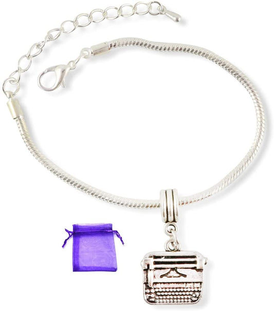 Emerald Park Jewelry Typewriter Bracelet | Stainless Steel Snake Chain Charm Bracelet