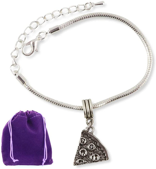 Pizza Bracelet | Piece of Pepperoni Pizza Snake Chain Charm Bracelet
