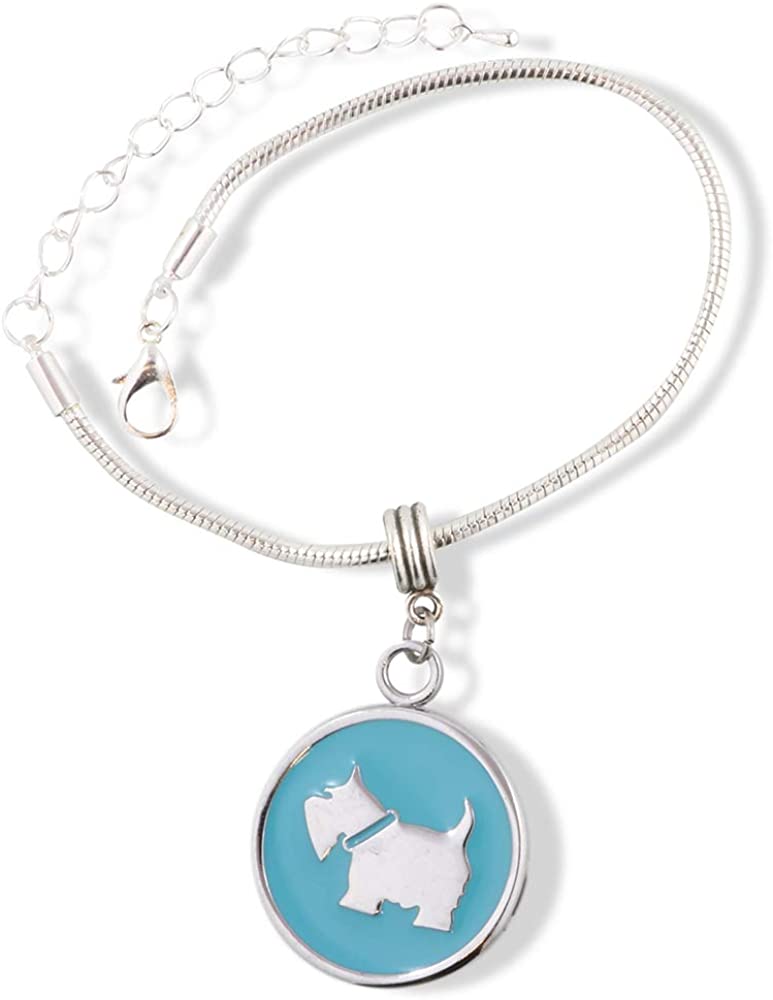 EPJ Scottish Terrier Gift | Silver on Blue Round Stainless Steel Charm Bracelet