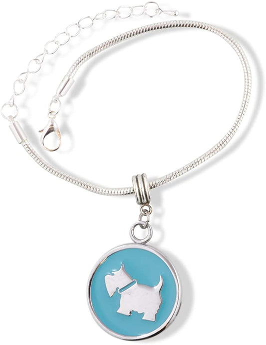 EPJ Scottish Terrier Gift | Silver on Blue Round Stainless Steel Charm Bracelet