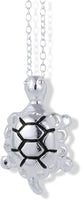 Emerald Park Jewelry Silver Coloured Turtle with Black Lines Holes on Outer Shell Charm Chain Necklace