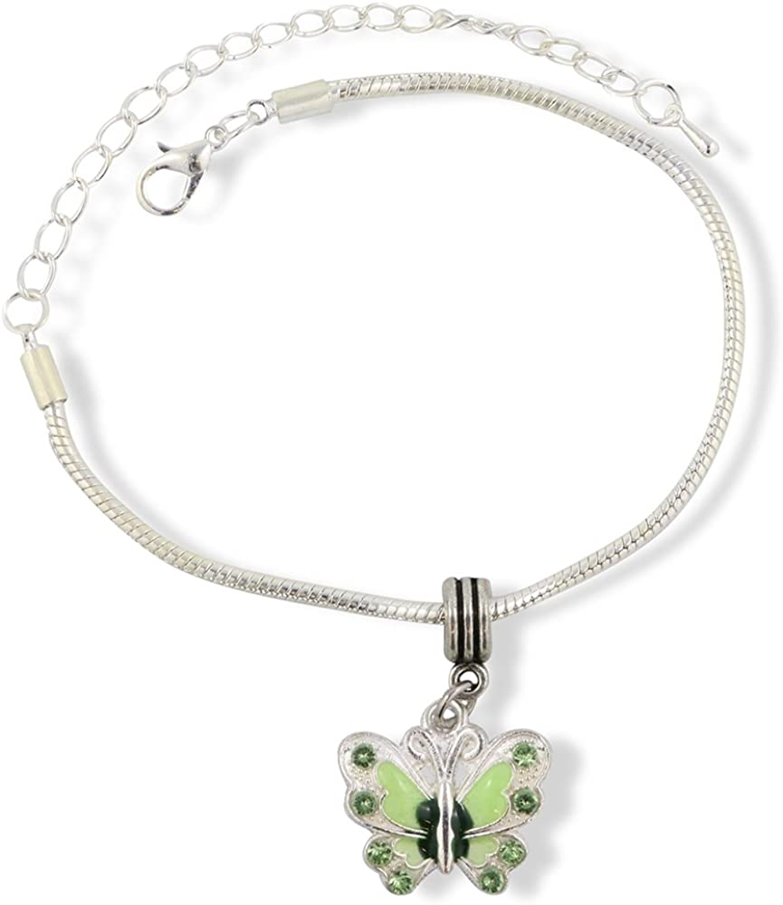 Butterfly with Colored Enamel Snake Chain Charm Bracelet (Blue)