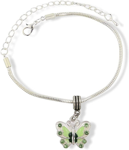 Butterfly with Colored Enamel Snake Chain Charm Bracelet (Blue)