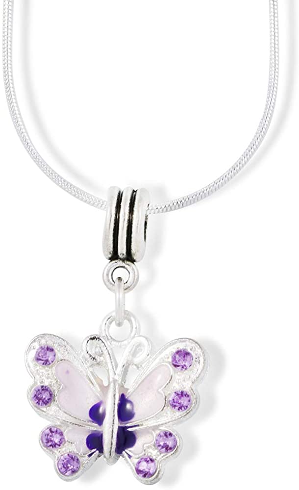 Emerald Park Jewelry Butterfly with Coloured Enamel Charm Snake Chain Necklace