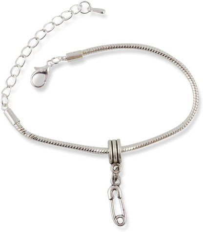 Safety Pin Snake Chain Charm Bracelet