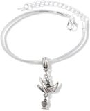 Fisherman Catching Fish in Row Boat Snake Chain Charm Bracelet