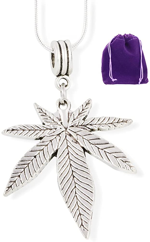 Cannabis Marijuana Leaf Charm Snake Chain Necklace