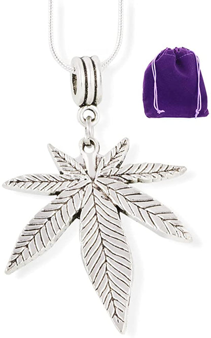 Cannabis Marijuana Leaf Charm Snake Chain Necklace