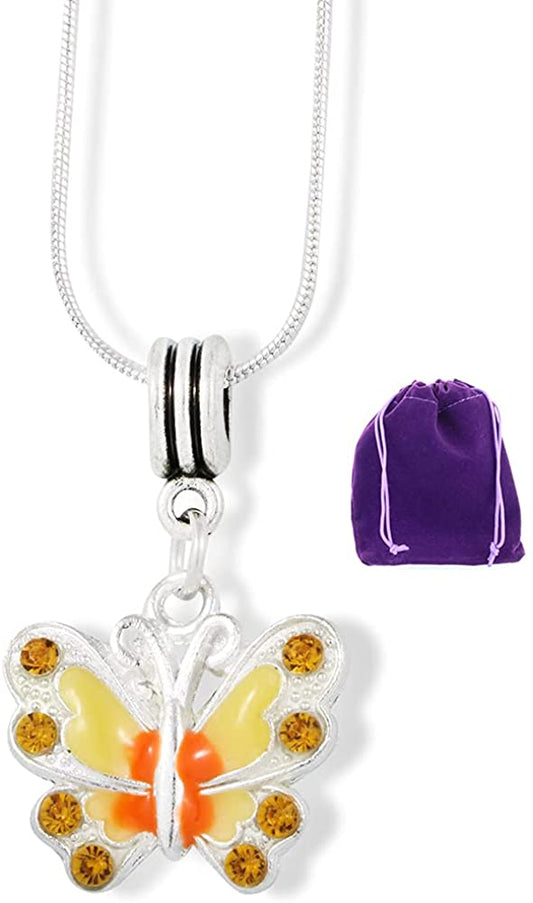 Emerald Park Jewelry Butterfly with Coloured Enamel Charm Snake Chain Necklace