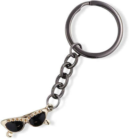 Sunglasses Black Lens on Gold Frame Charm Keychain
