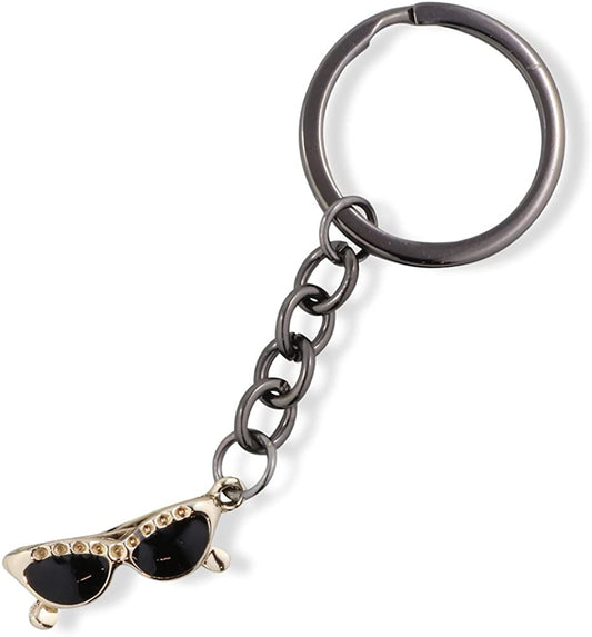 Sunglasses Black Lens on Gold Frame Charm Keychain