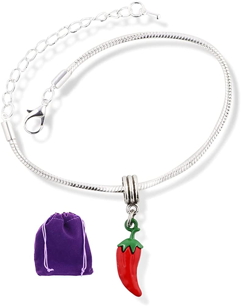 EPJ Chili Pepper Bracelet | Stainless Steel Snake Chain Charm Bracelet