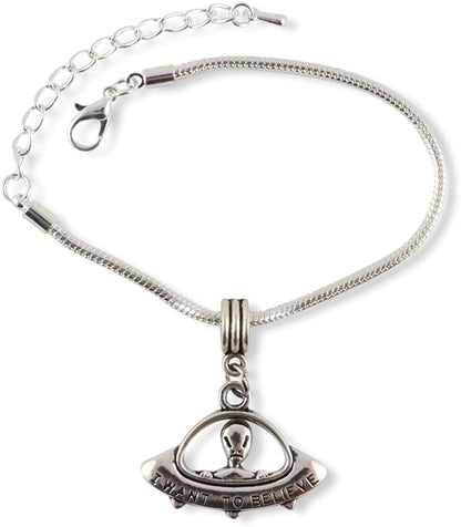 Alien Gifts | Alien Bracelet for Women Men UFO Jewellery Stainless Steel Charm Bracelet