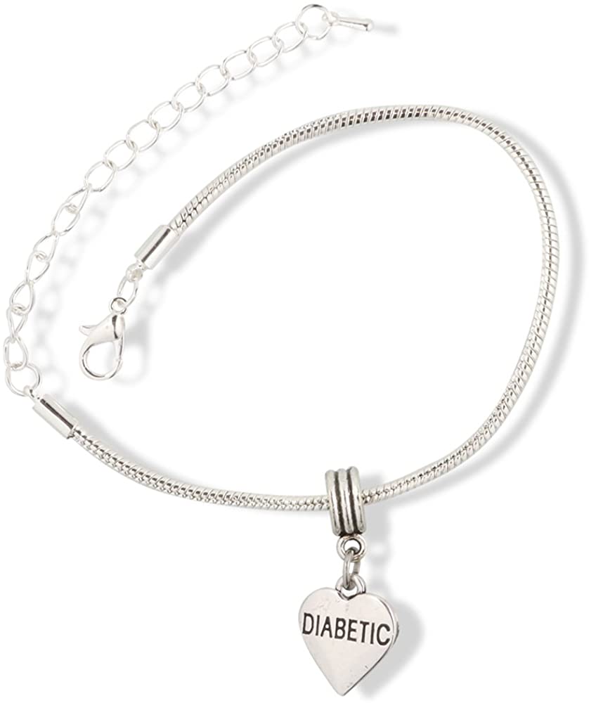 EPJ Diabetic Bracelet | Text on Heart Snake Chain Charm Bracelet