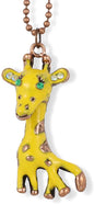 Giraffe Yellow with Green Eyes on Brass Round Necklace