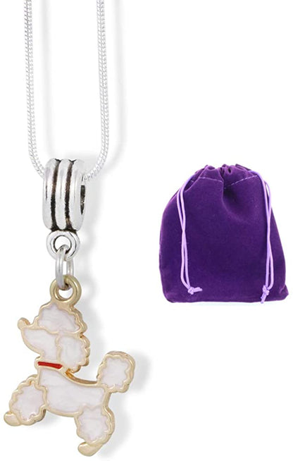 Emerald Park Jewelry Poodle with Red Collar Charm Snake Chain Necklace