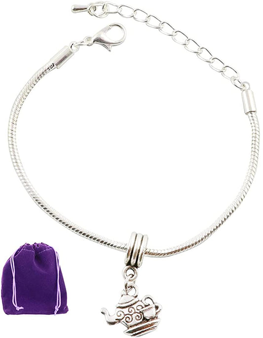 Tea Jewelry | Teapot Bracelet Hypoallergenic Stainless Steel Snake Chain Charm Bracelet The perfect Teapot Jewelry for Women or Men can also be Tea Cup Jewelry