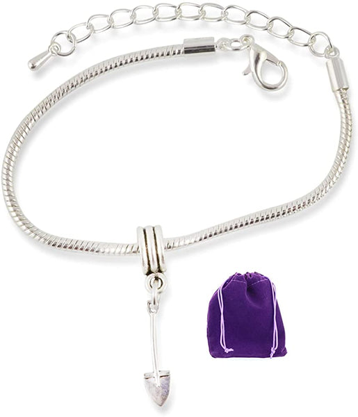 Emerald Park Jewelry Spade Shovel Bracelet | Stainless Steel Snake Chain Charm Bracelet