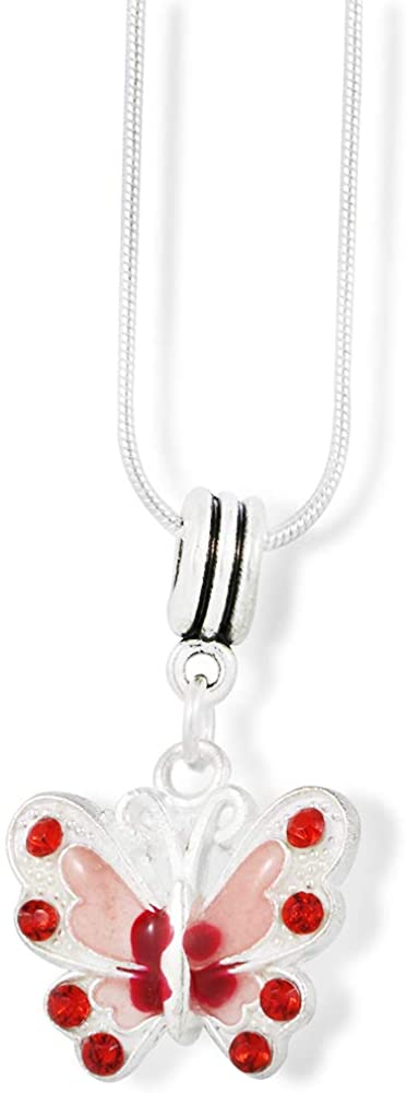 Emerald Park Jewelry Butterfly with Coloured Enamel Charm Snake Chain Necklace