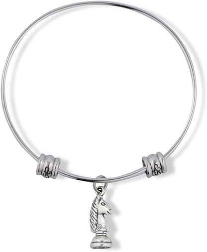 Chess Bracelet | Knight Chess Game Piece Fancy Charm Bangle