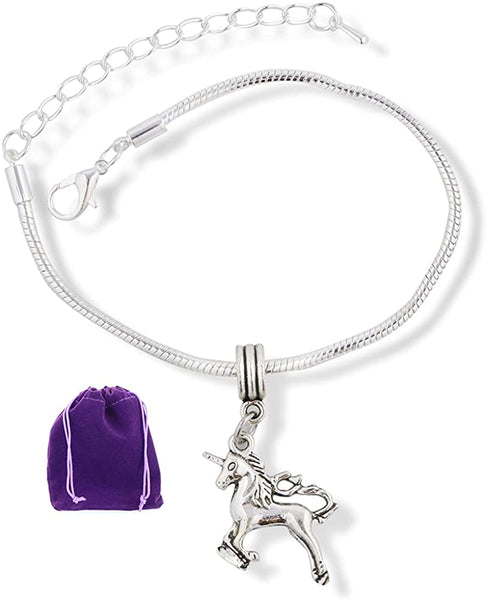 Unicorn Bracelet Jewelry Charm Stuff Unicorn Gifts for Girls Women Men Boys Silver Plated Snake Chain Accessories and Gift for Anyone