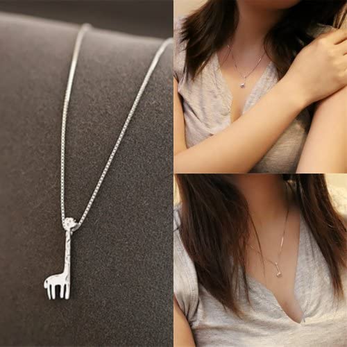 EPJ Giraffe with Straight Legs and Neck Round Head Silver on Silver Chain Necklace