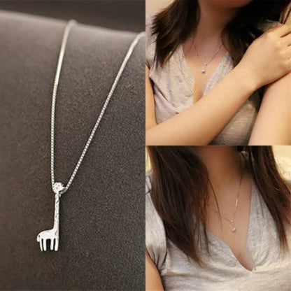 EPJ Giraffe with Straight Legs and Neck Round Head Silver on Silver Chain Necklace