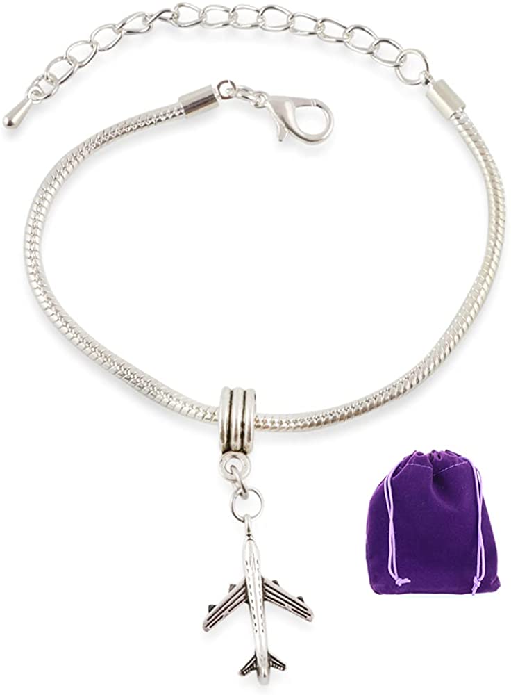 Jet Plane Snake Chain Charm Bracelet