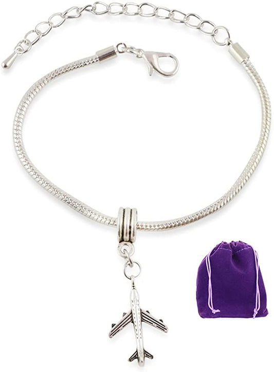 Jet Plane Snake Chain Charm Bracelet