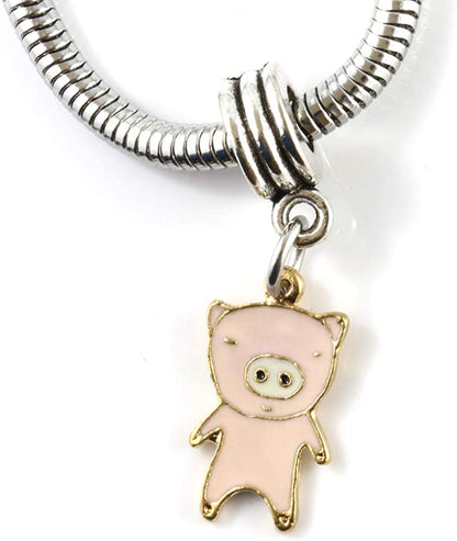 Dave The Bunny Pig Bracelet | Pink Pig Stainless Steel Snake Chain Bracelet
