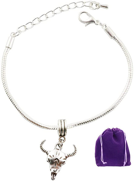 Long Horn Skull Snake Chain Charm Bracelet