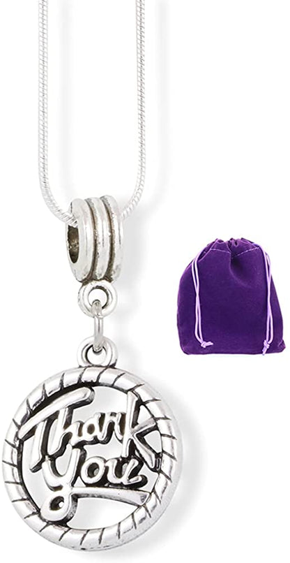 Thank You Necklace | Text in a Circle Charm Charm Snake Chain Necklace