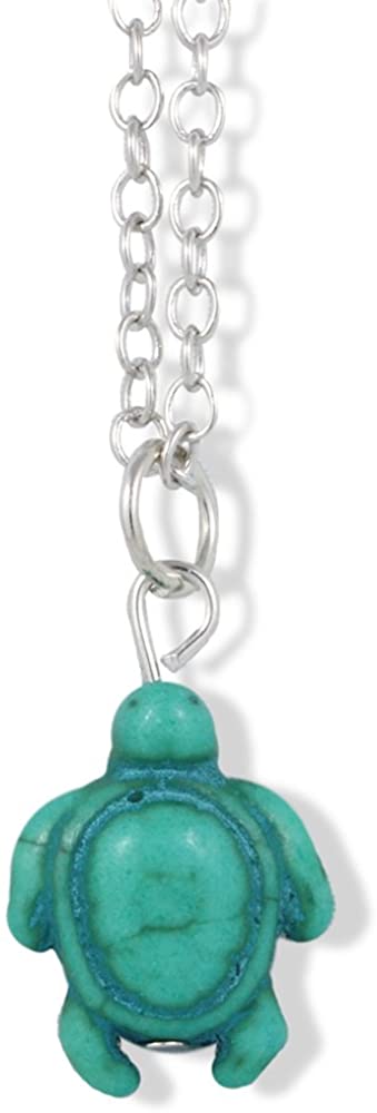 EPJ Turtle Coloured Sandstone Carved Look on Silver Chain Necklace