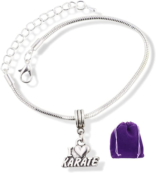 Karate Bracelet | I Love Karate Snake Chain Charm Bracelet