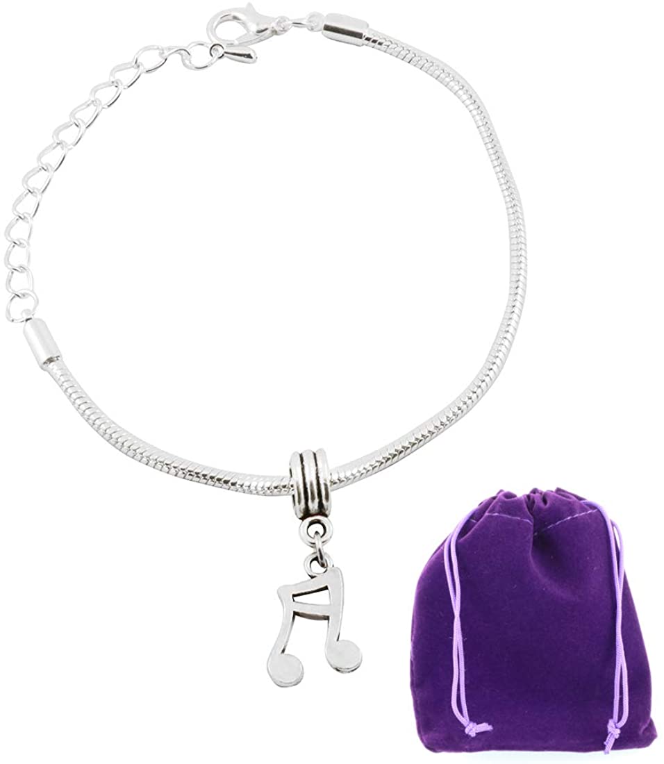 Music Note Bracelet for Women | Musical Bracelet Hypoallergenic Stainless Steel Snake Chain Charm Bracelet Great Music Bracelet for Women showing Music Note Jewelry for Musicians or Music Lovers