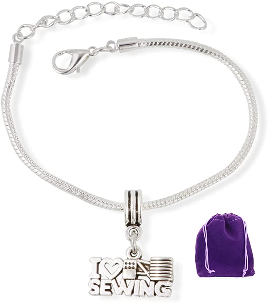 I Love ( Heart ) Sewing Snake Chain Charm Bracelet