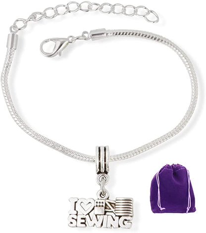 I Love ( Heart ) Sewing Snake Chain Charm Bracelet
