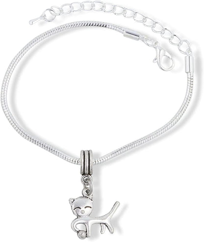 Cat with Smiling Eyes Snake Chain Charm Bracelet