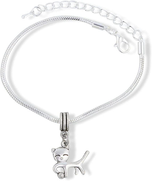 Cat with Smiling Eyes Snake Chain Charm Bracelet