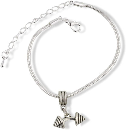 Dumbbell Bracelet Jewelry Jewlry Barbell Fitness Charm Accessories Stuff Gift for Kids Men Women Boys Girls Decor Strength Weight Lifting Bodybuilding Gym Wear Dumbbell Gifts Bent Dumbbell