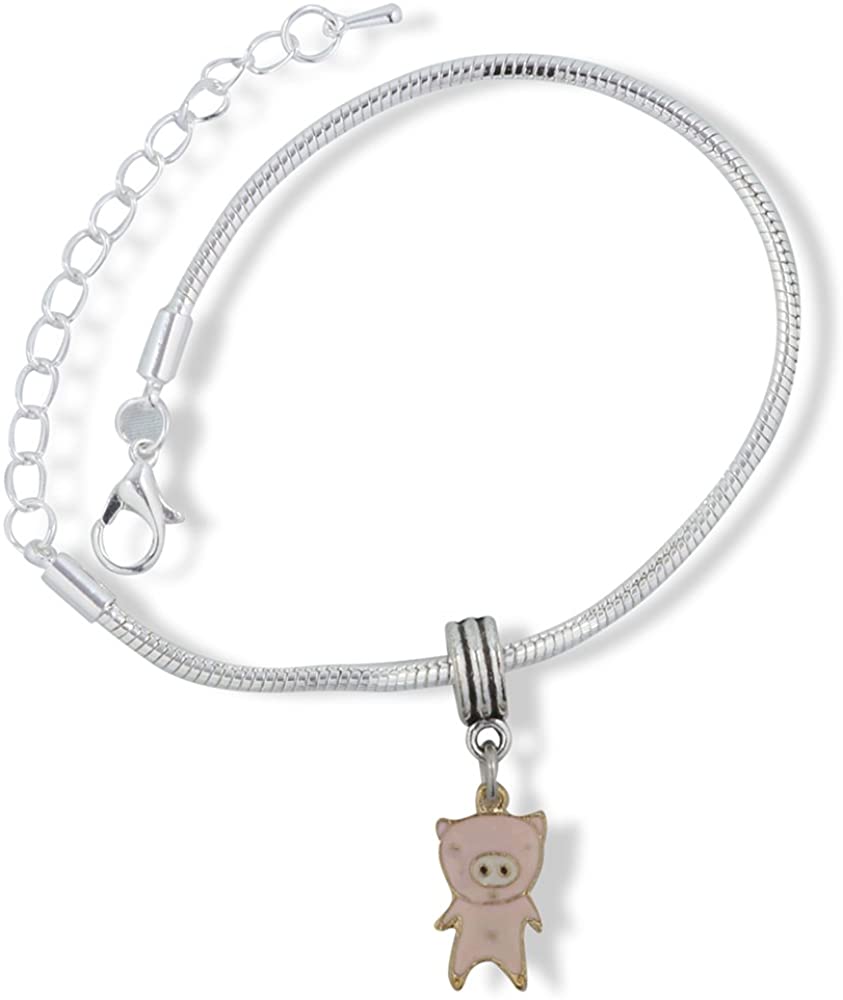 Emerald Park Jewelry Pig Bracelet | Stainless Steel Snake Chain Charm Bracelet