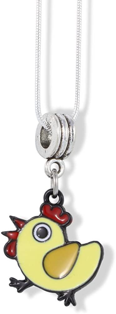 EPJ Chicken Yellow Chick. with Red Beak Charm Snake Chain Necklace