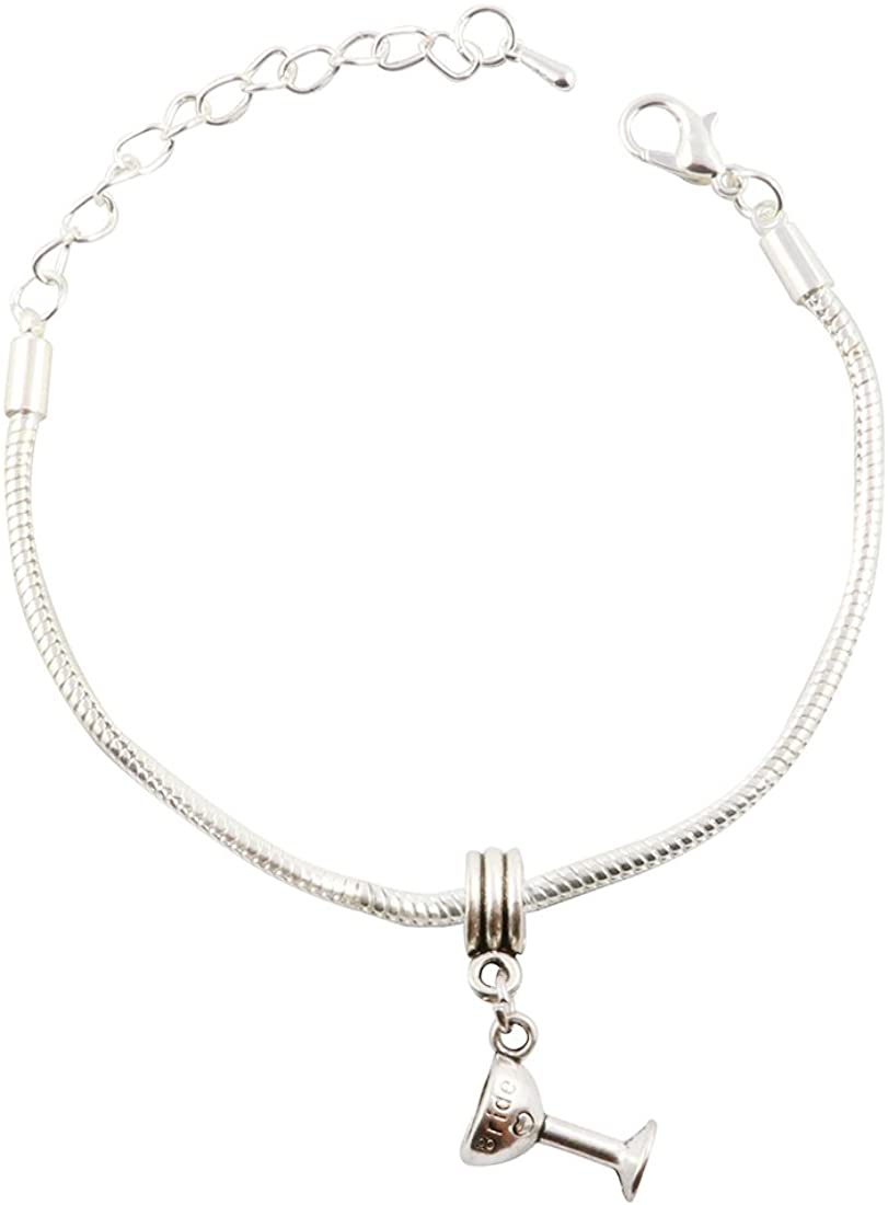 Emerald Park Jewelry Wine Glass with Bride on The Side Snake Chain Charm Bracelet