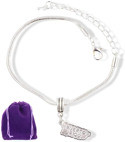 Puerto Rico Bracelet | Puerto Rico Country Map Stainless Steel Snake Chain Charm Bracelet