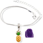 Pineapple Yellow with Green Stem on Gold Colored Charm Snake Chain Charm Bracelet