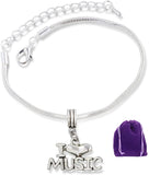 I Love Heart Music Snake Chain Charm Bracelet
